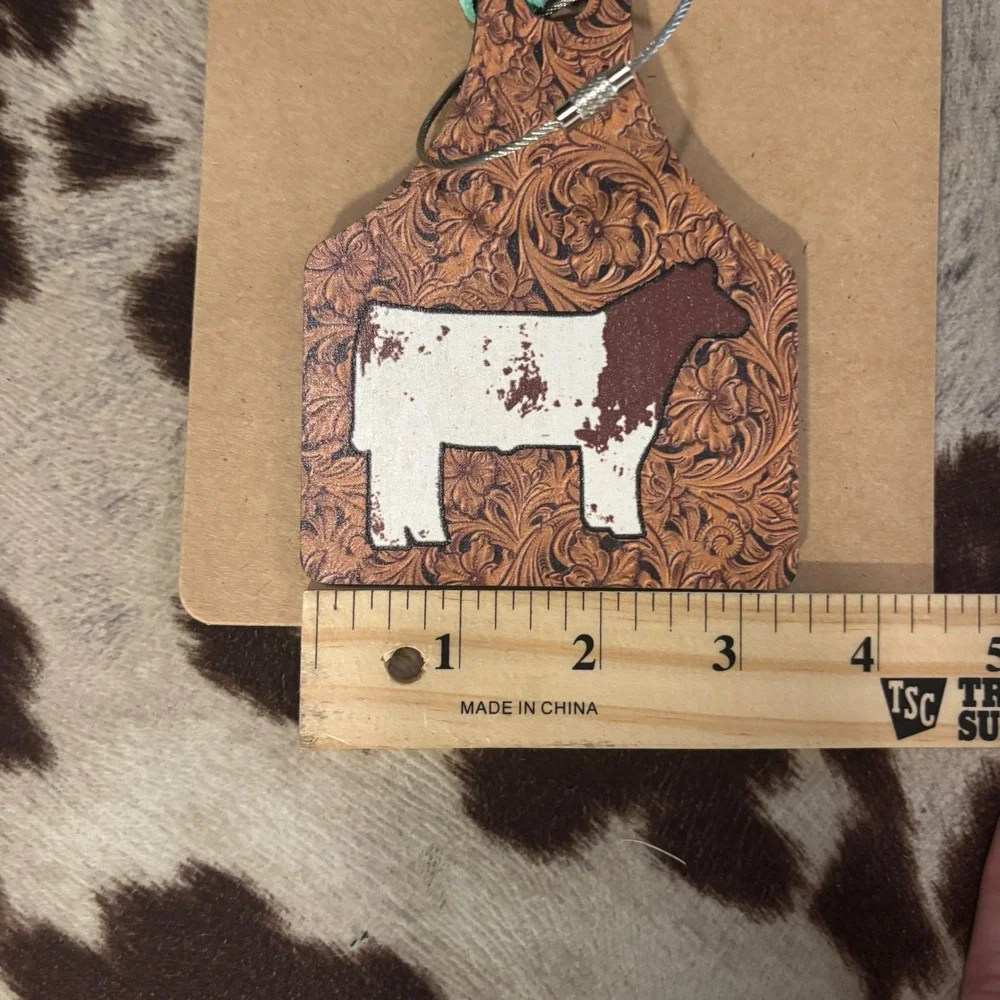 Luggage Tag Backpack Brown Western Cow Ear Tag Hereford Floral Tooled New